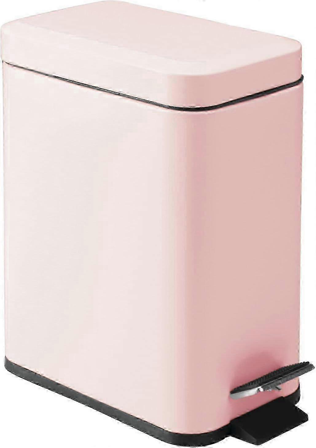 Rectangular Metal Step Bin with Lid, Compact Bin with Removable Liner Bin and Handle for Bathroom, Kitchen - Light Pink
