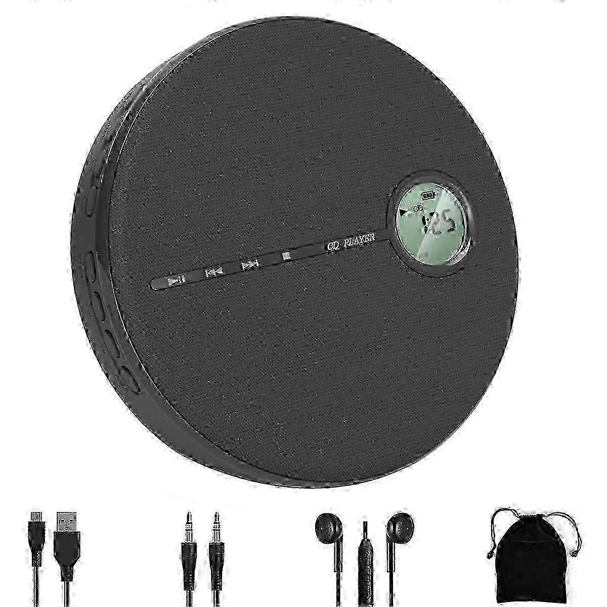 25-26 Rechargeable Bluetooth CD Player, Music CD Disc Player for Car Black