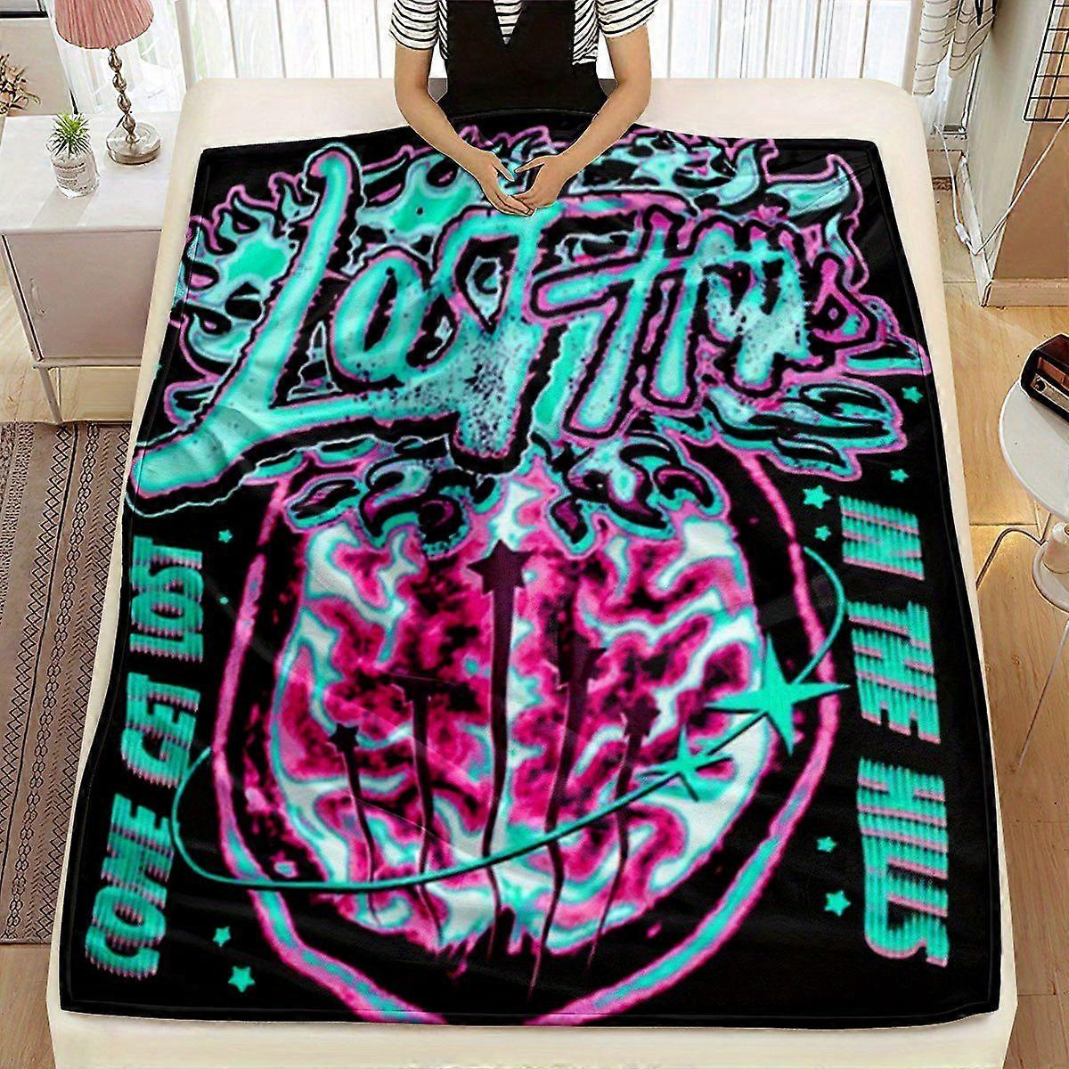 1pc Vibrant Neon Graffiti Printed Flannel Blanket - Soft Polyester Multi-Purpose Throw for Birthdays, Festivals, Home & -poiuy421