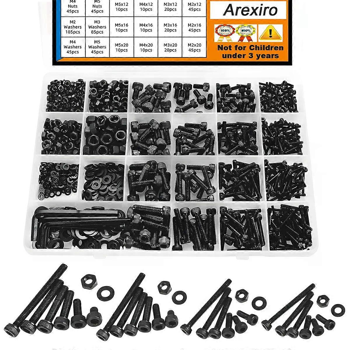 1060pcs M2 M3 M4 M5 Hex Socket Screw Set Carbon Steel Flat Round Cap Head Screws Bolts and Nuts Assortment Kit with Storage Box