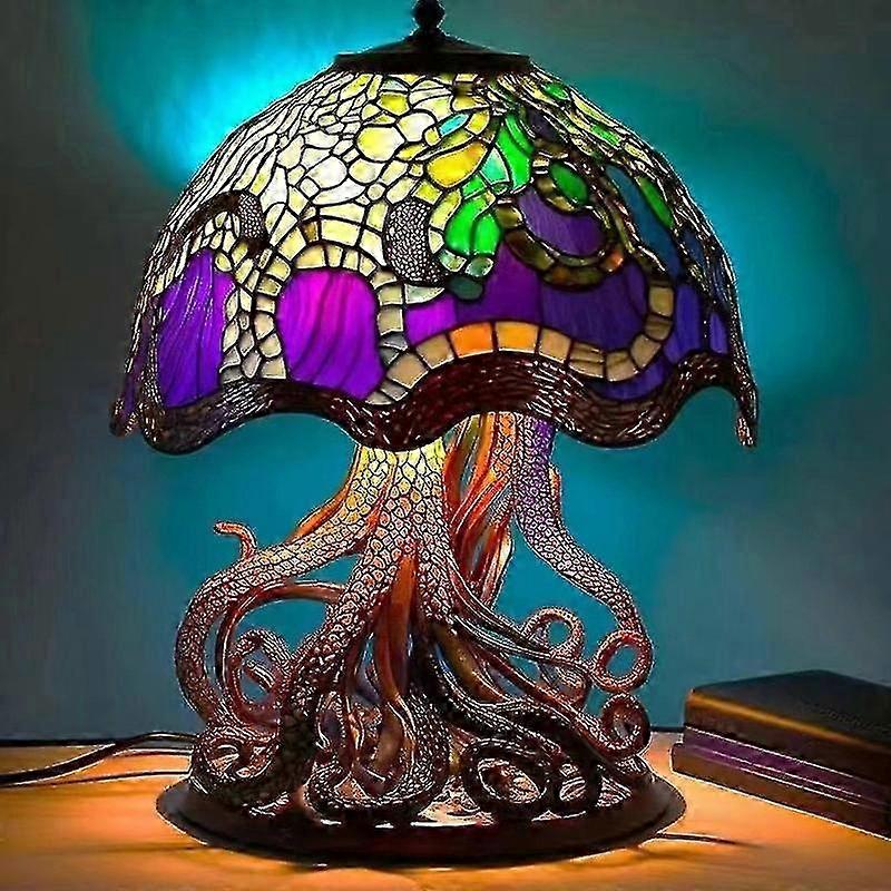 Mushroom shaped table lamp for nursery in stained glass design