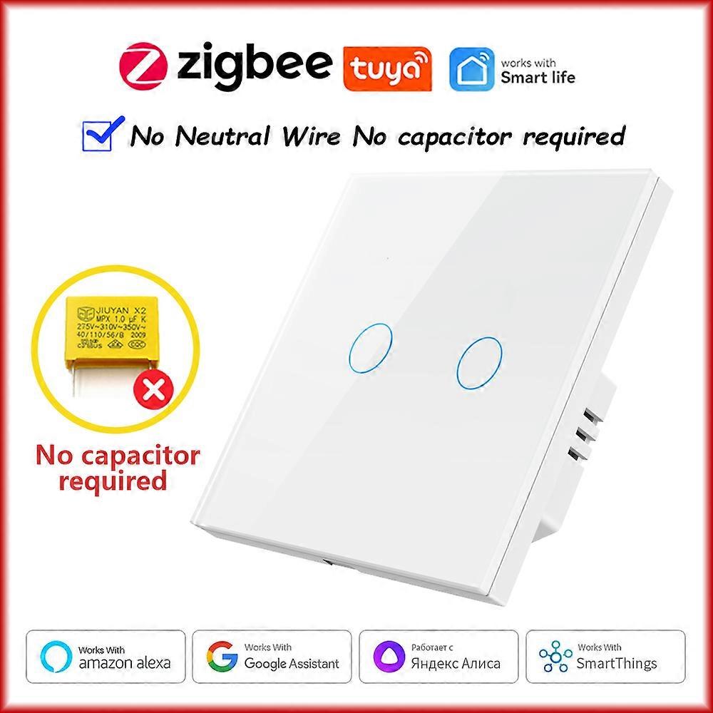 ZigBeeTuya Smart Light Touch Switch EU No Neutral Wire No Capacitor Required Smart Life 1/2/3 Gang Work with Alexa Google Home