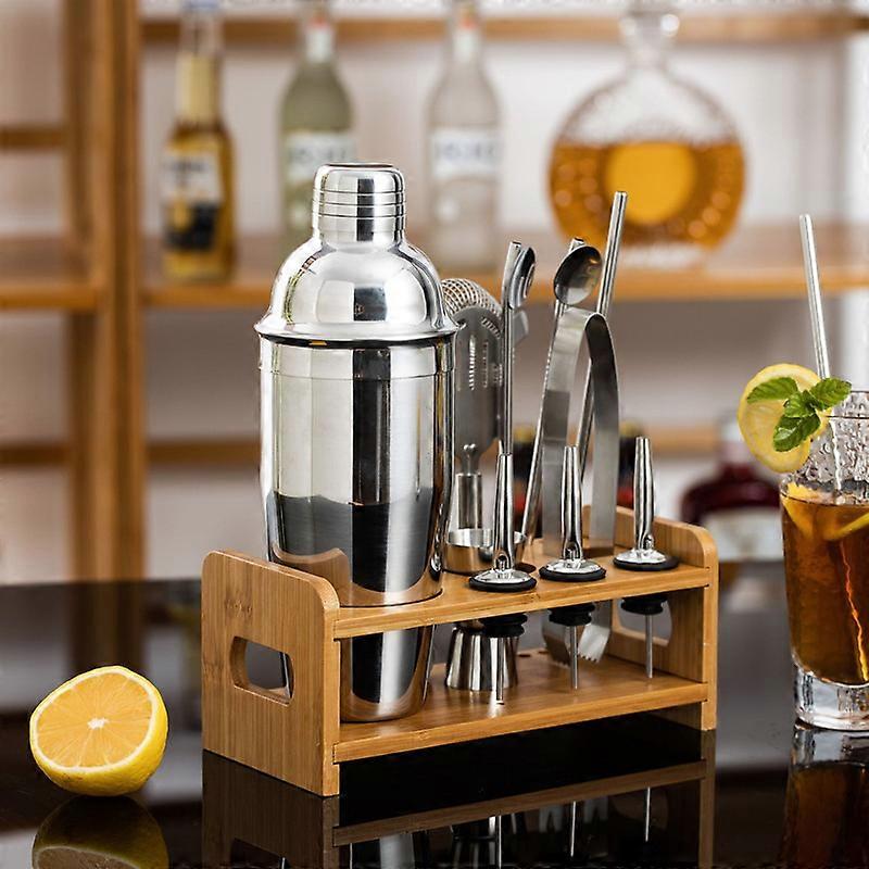 Cocktail Shaker Kit with Bamboo Rack Bar Set Bartender Kit 350ml 550ml