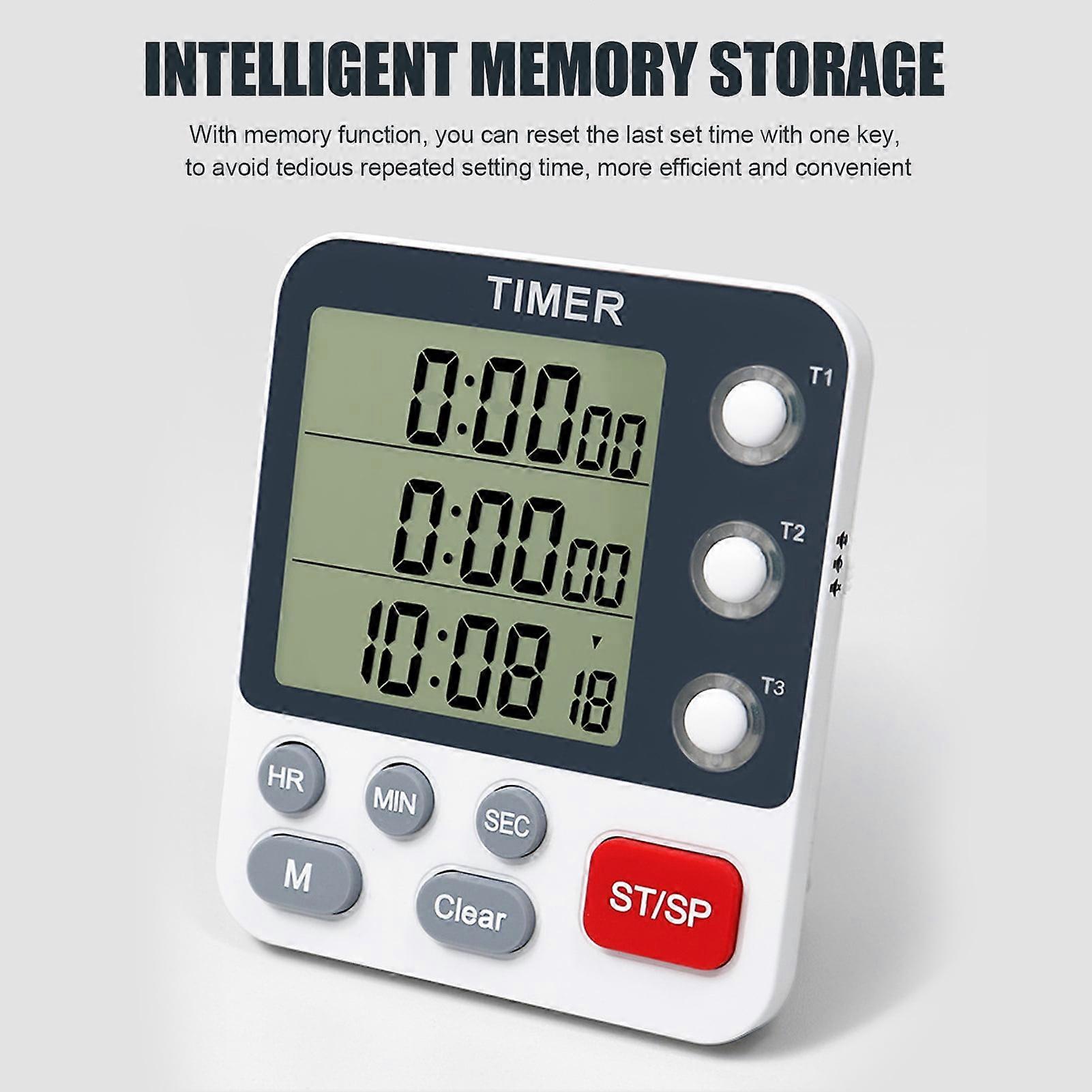 Cheers US Digital Triple Kitchen Timer, 3 Channels, Countdown/Up, Large Display, Adjustable Alarm, Magnetic Back