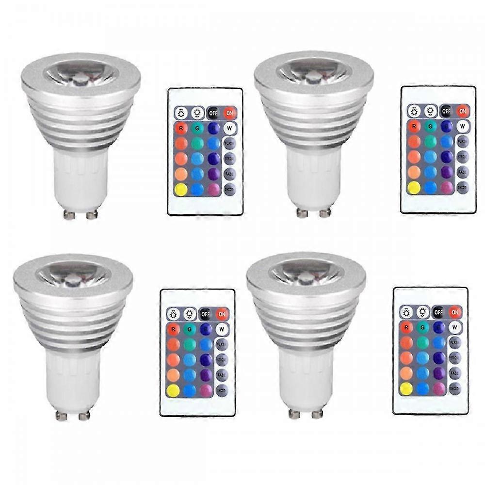 4pcs GU10 Bulbs and 1remote Control with Memory Function 4dynamic Lighting Modes Spotlight 17colors Changeable Spotlight