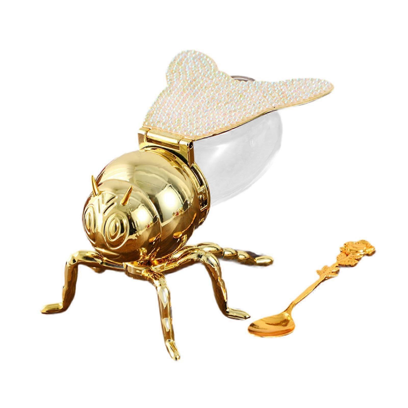 Bee Shaped Honey Jar and Glass Sugar Bowl with Lid, Elegant Design with Rose Spoon for Kitchen