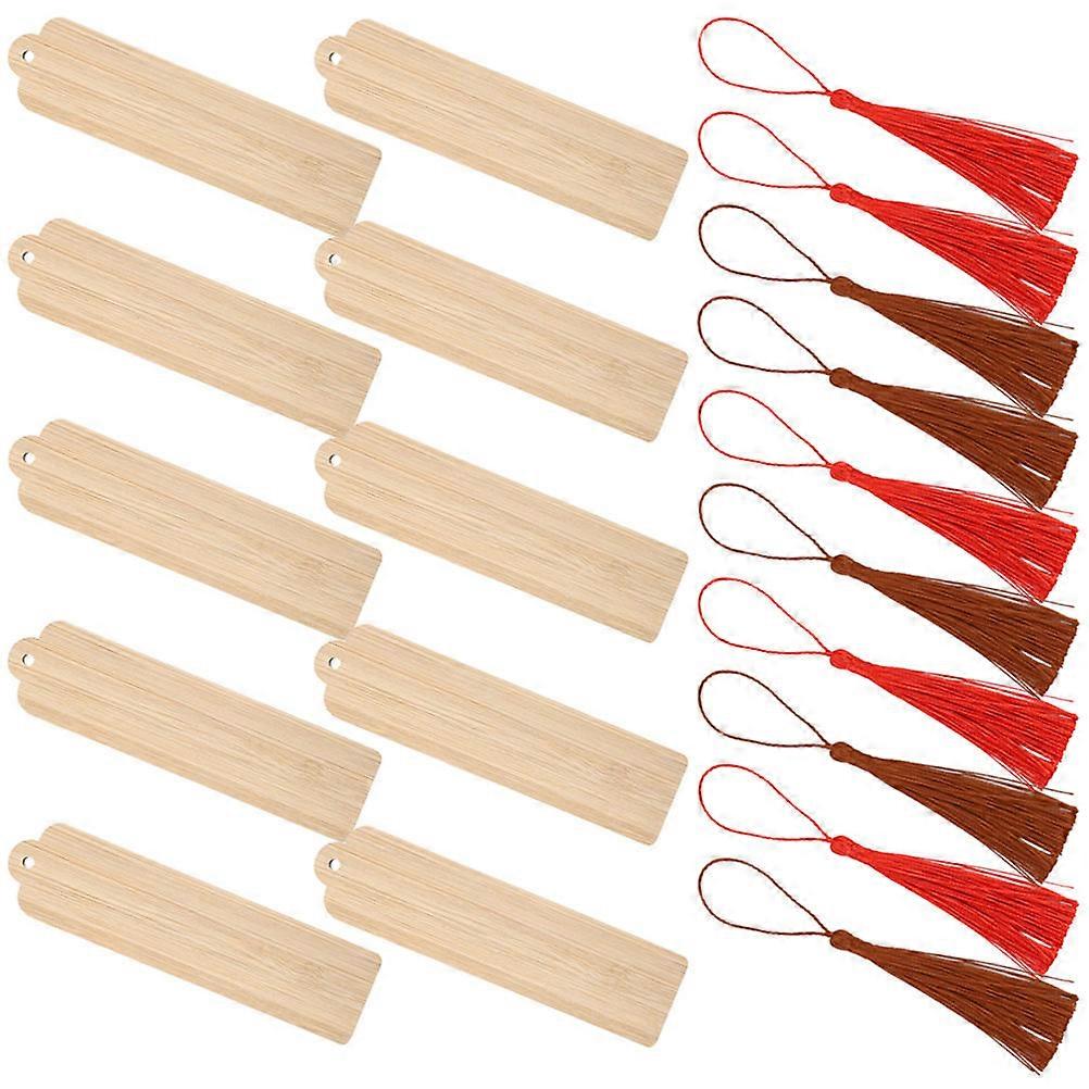 Bamboo Cutouts for Decoration Blank Bookmarks with Tassel 3Sets