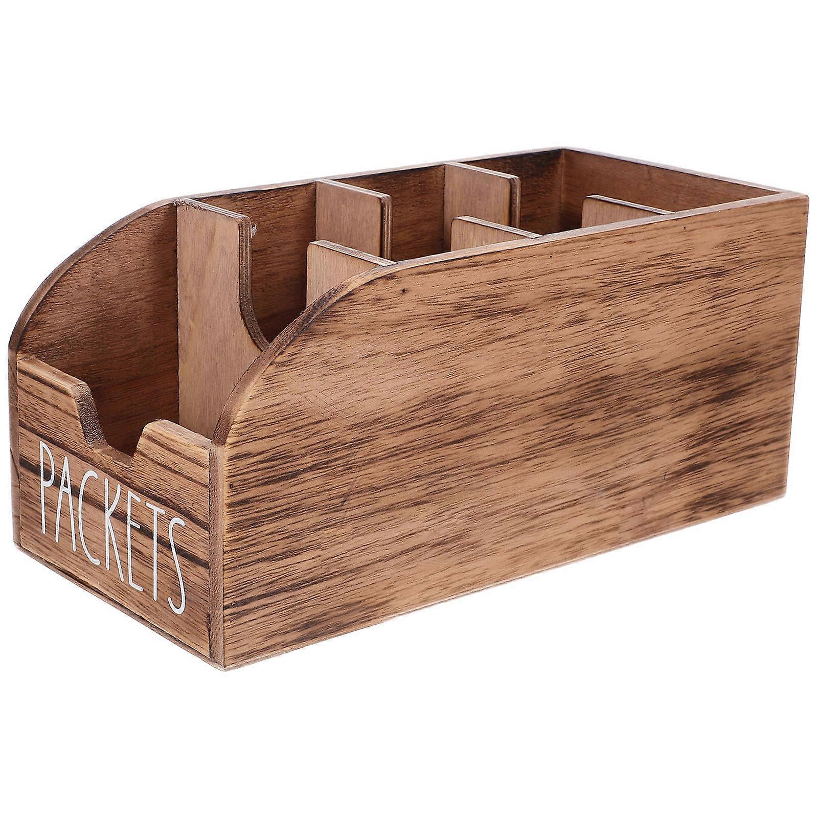 Tea Bag Organizer Box for Kitchen Storage Brown Wooden Versatile Rack