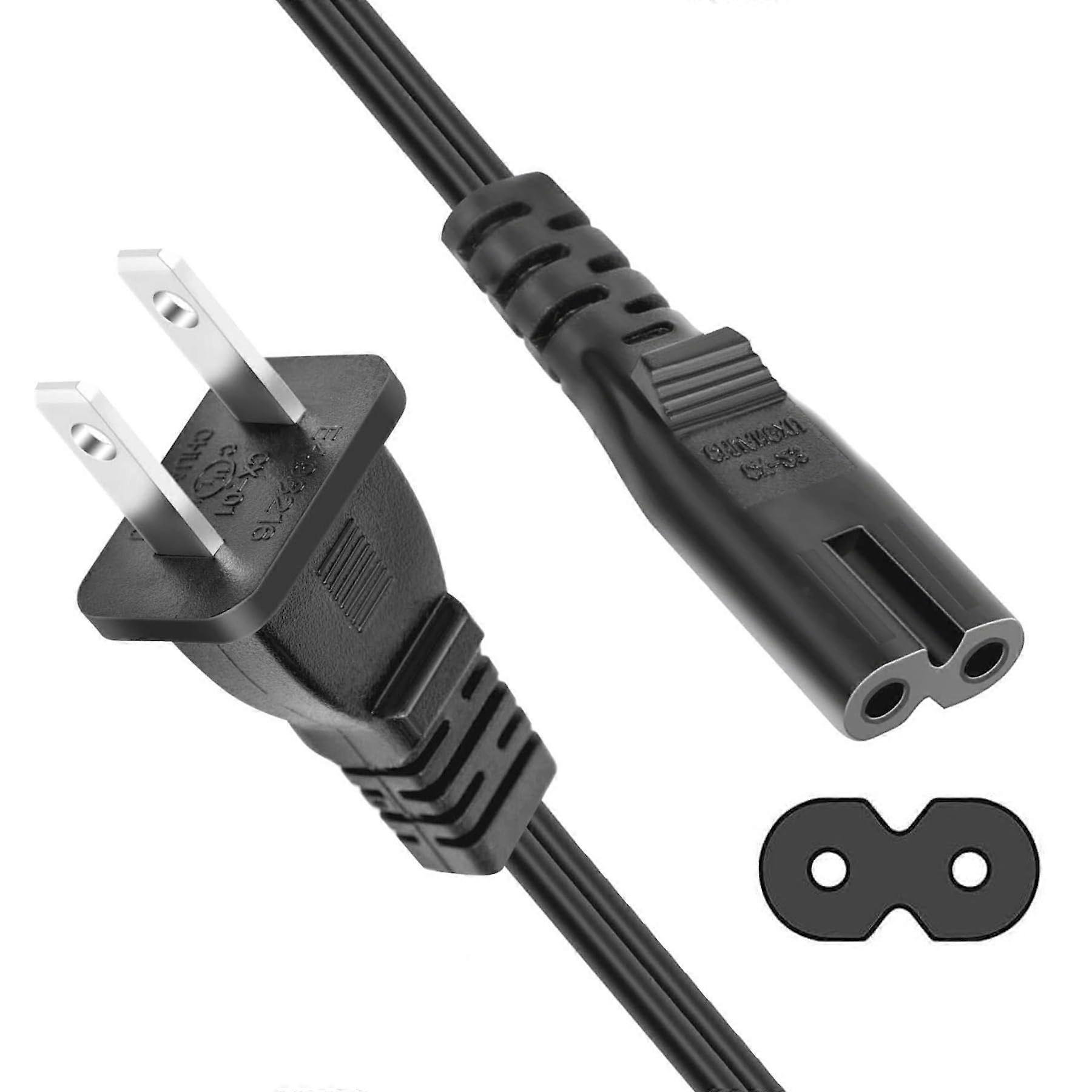 Universal Figure 8 TV Power Cord Replacement Nonpolarized 2Prong 18 AWG for Samsung LG Sony