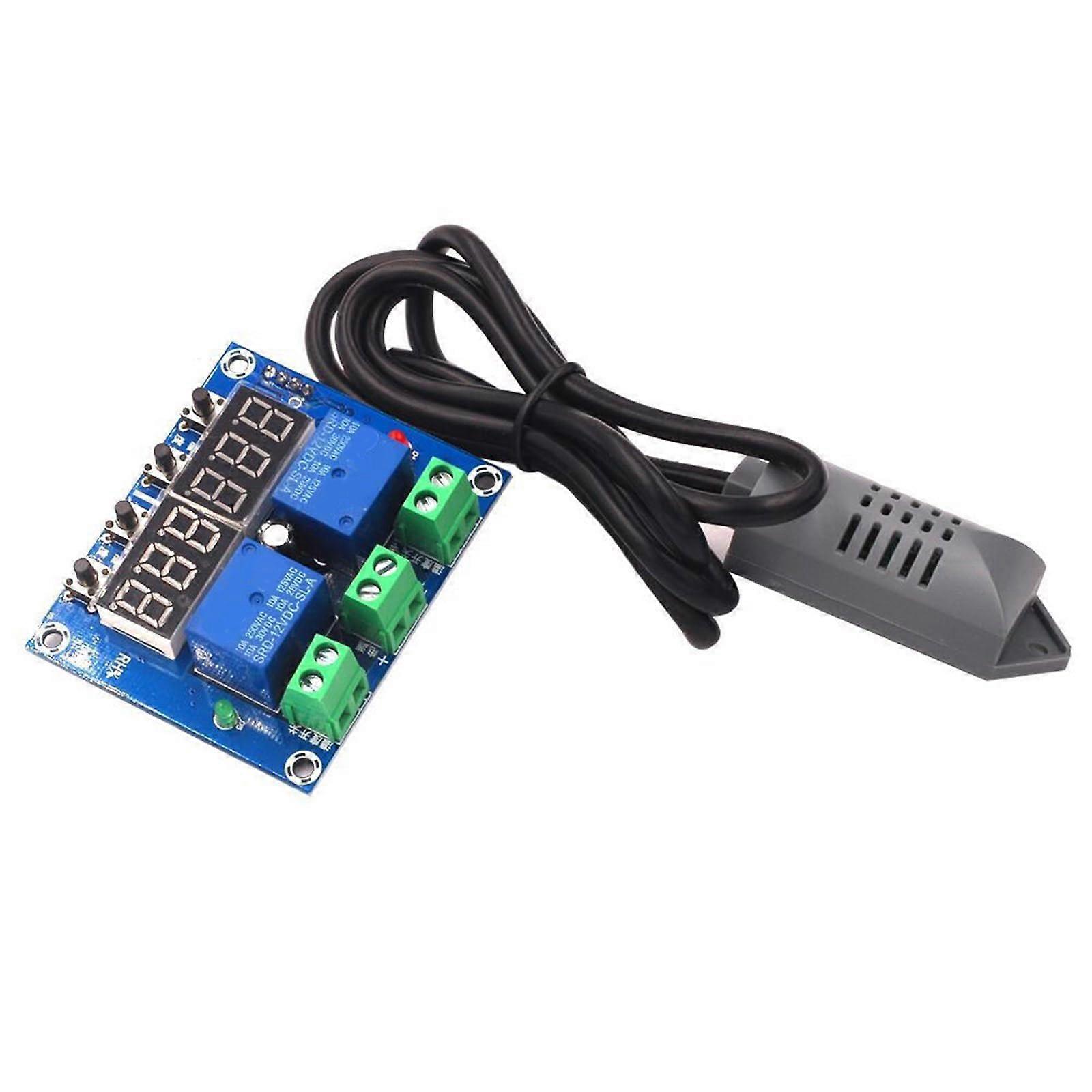 Digital Temperature Humidity Controller Dual Relay DC12V LED Display 0.1° Precision Thermostat