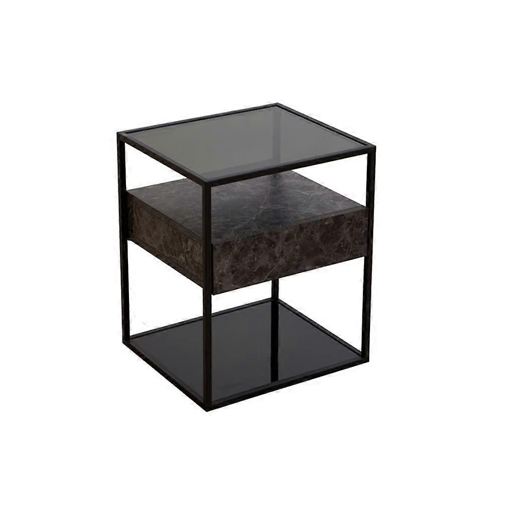 Modern Black Nightstand with Drawer and Open Shelf, SpaceSaving Bedside Table for Bedroom