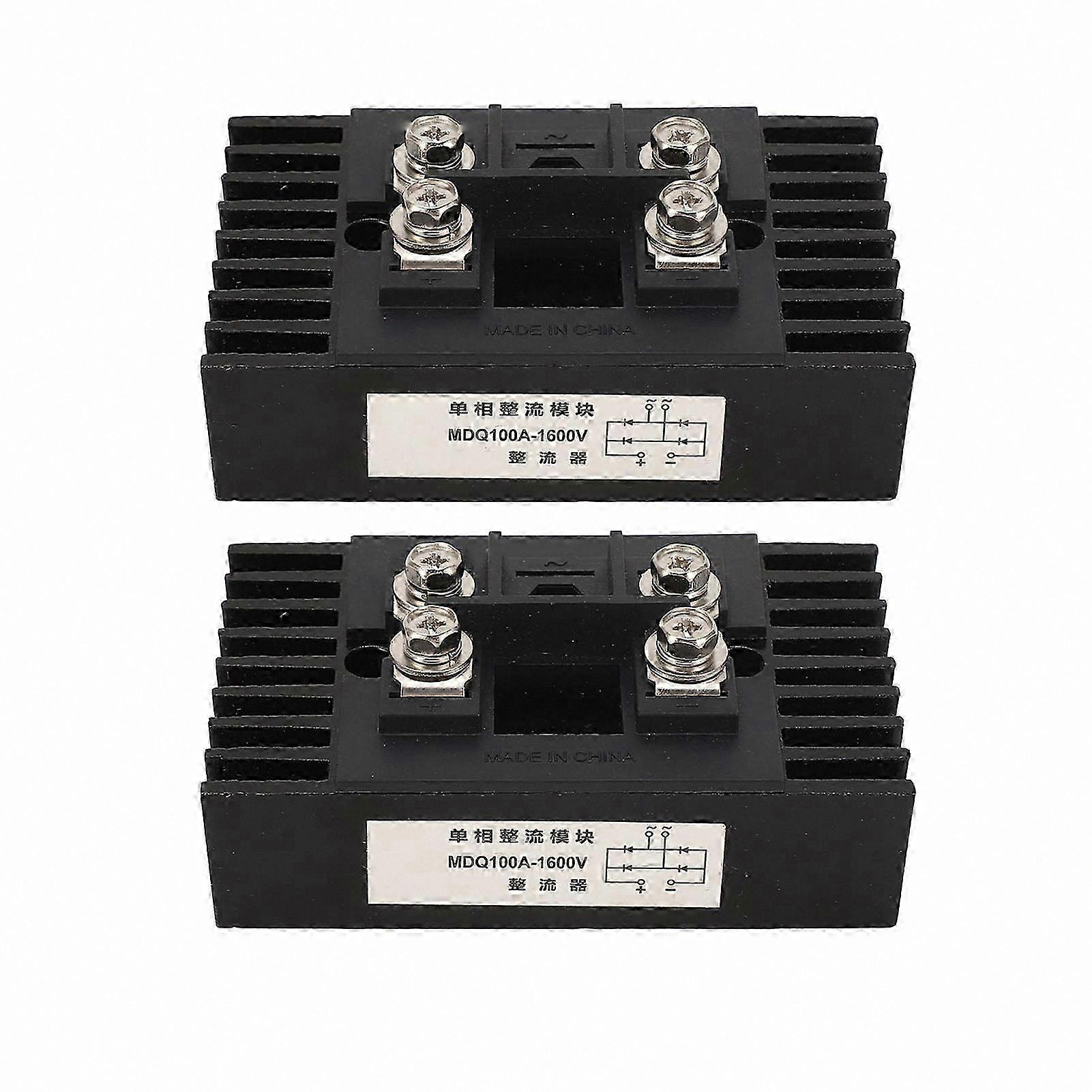 Single Phase 100A 1600V Bridge Rectifier Module with 4 Terminals, Waterproof Design, Black, 2 Pieces