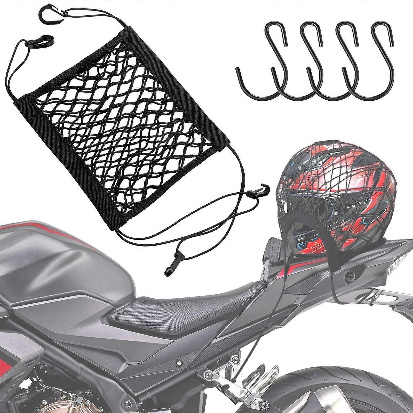Motorcycle Cargo Net  Elastic Double Layer Helmet Storage 10x11in Bungee Net with 4 Hooks