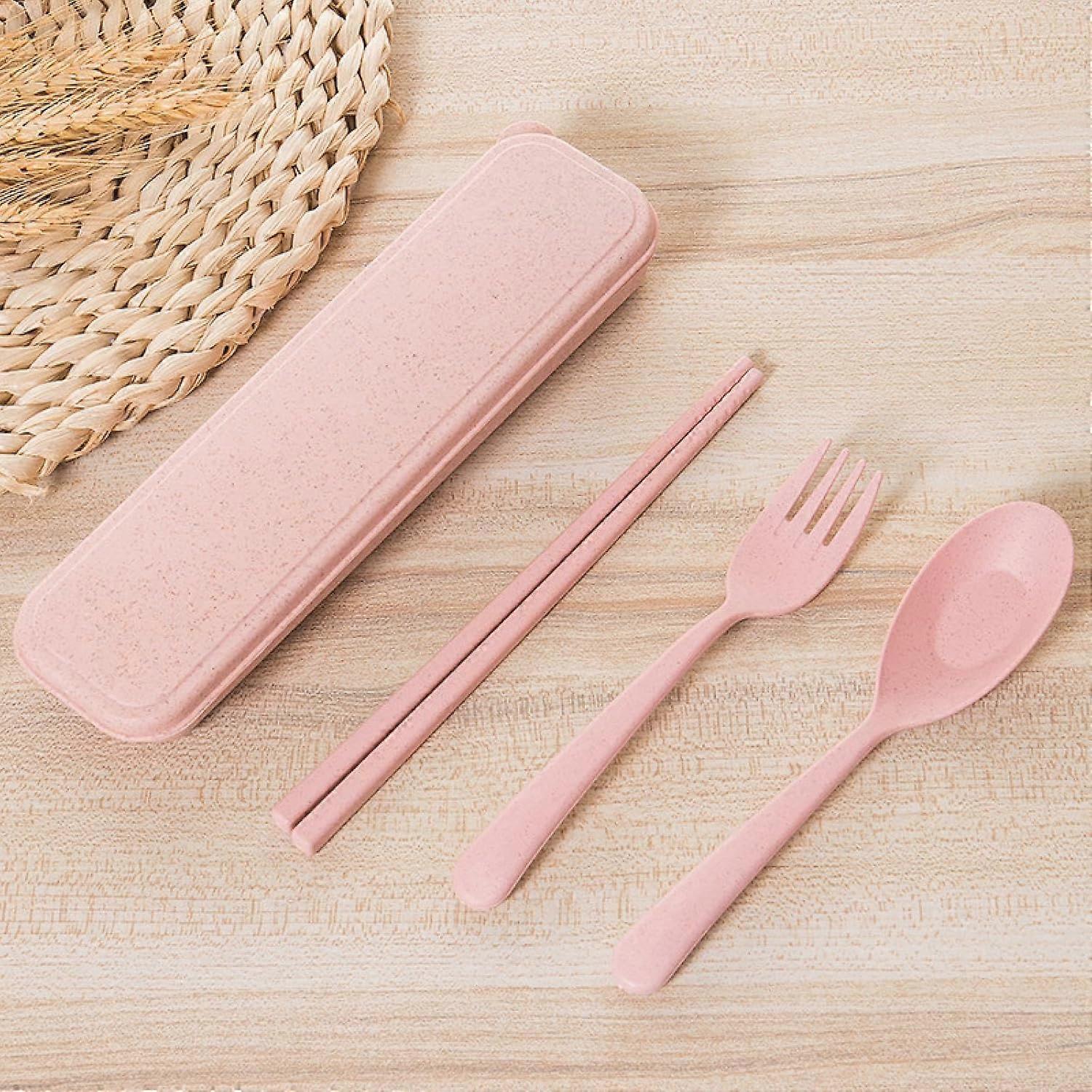 Cutlery three-piece set Portable cutlery box Pink
