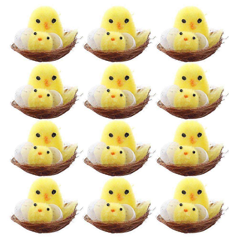12pcs Easter Chick Decor Simulation Mini Chicks Home Desktop Dcor