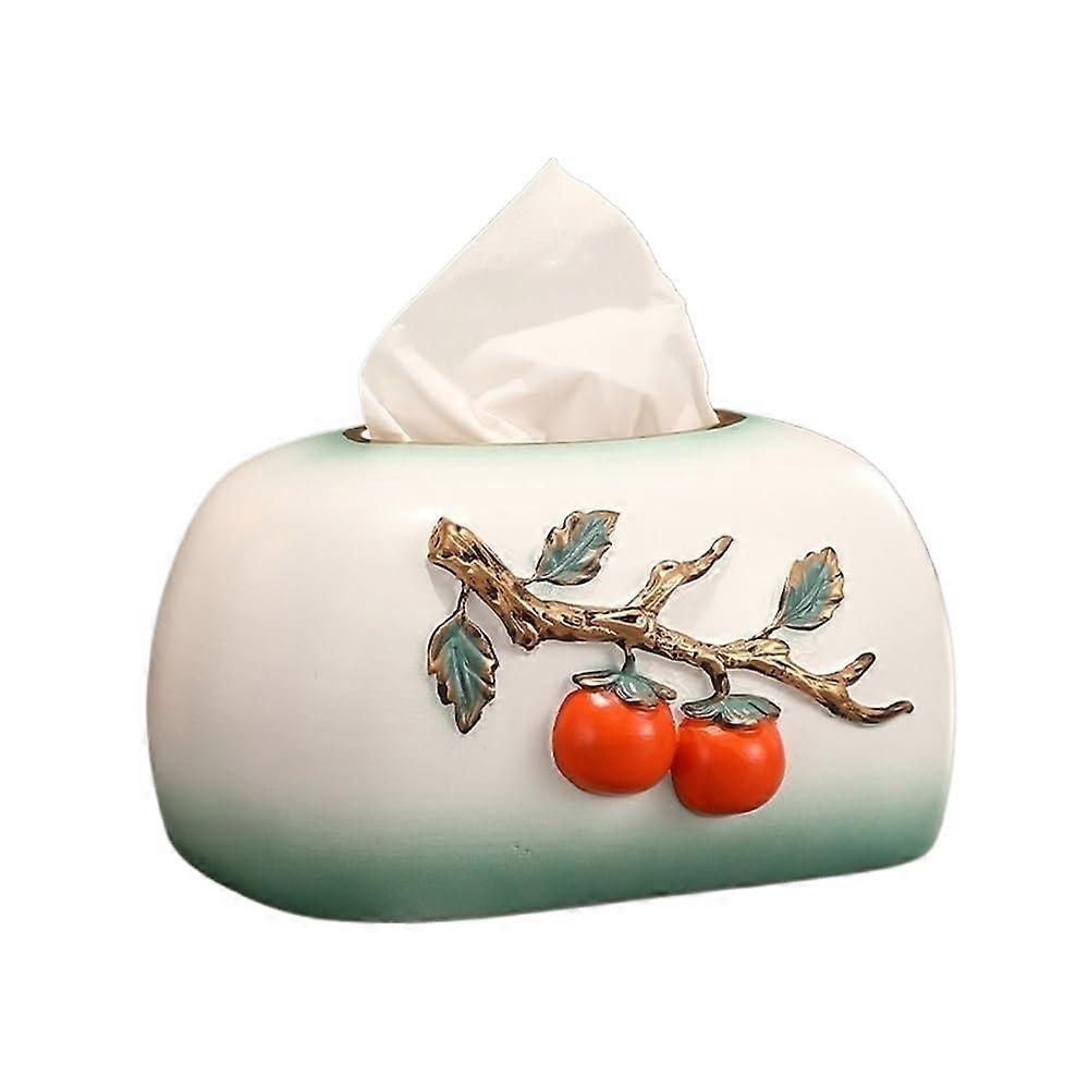 Ceramic Tissue Box Cover with Persimmon Pattern and Spring Design for Modern Living Room Decor