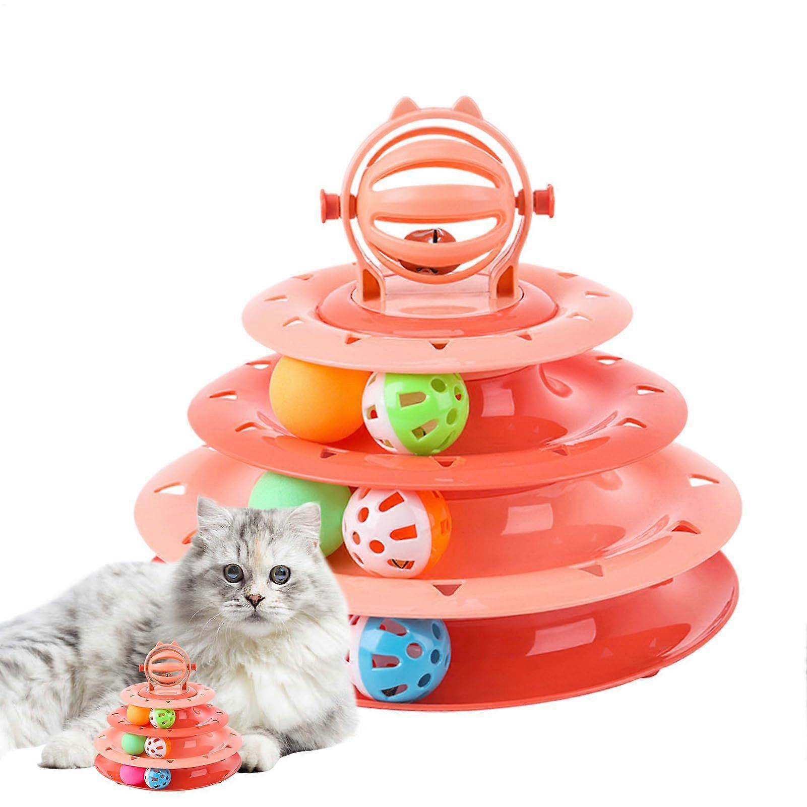 Interactive Cat Toy 4 Tier Ball Tower with MultiLayer Play Design and NonSlip Stable Base