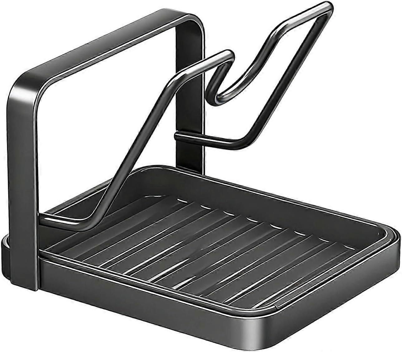 Stainless Steel Pot Lid Holder with Drip Tray, DoubleLayer Kitchen Organizer with Spoon Rest, Grey