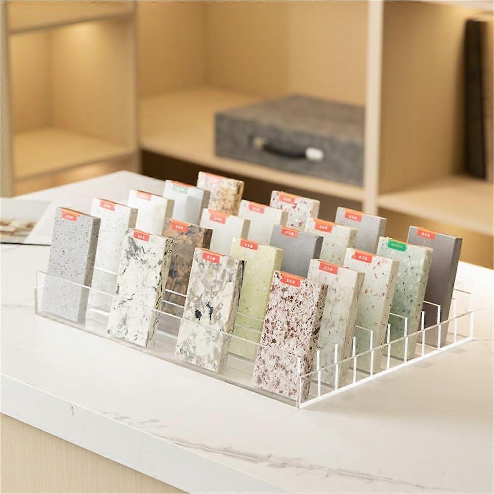 Acrylic Tile Display Stand White, Clear Multirow Countertop Sample Holder for Floor Tile and Stone