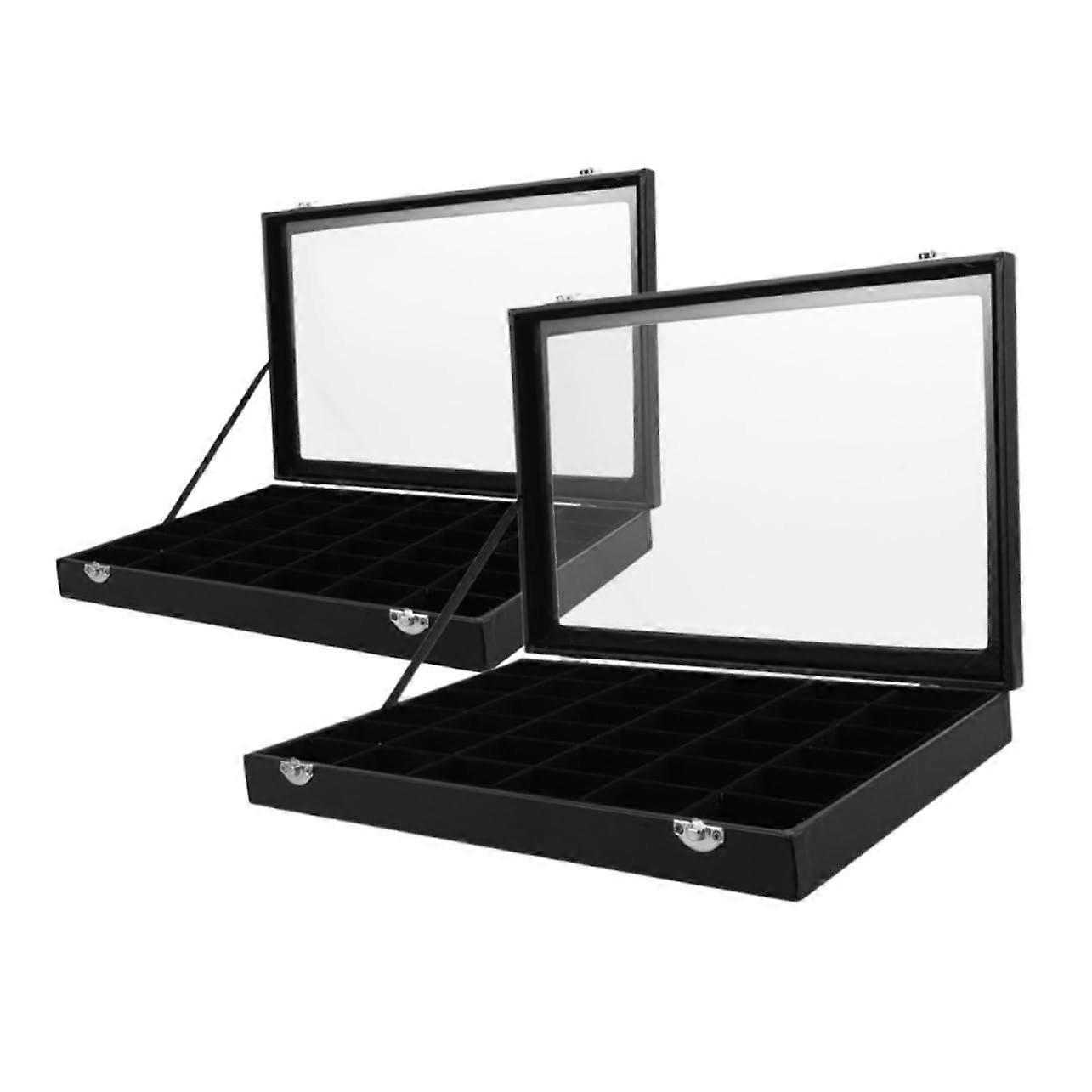 Rock Collection Display Case PU Leather 36Grid Mineral Specimen Storage Box with Lid Dustproof