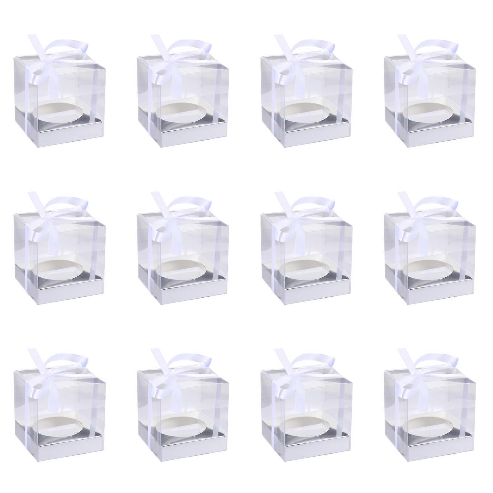 Cake Packaging Boxes PVC Cake Box for Storage 12Pcs Transparent Silver