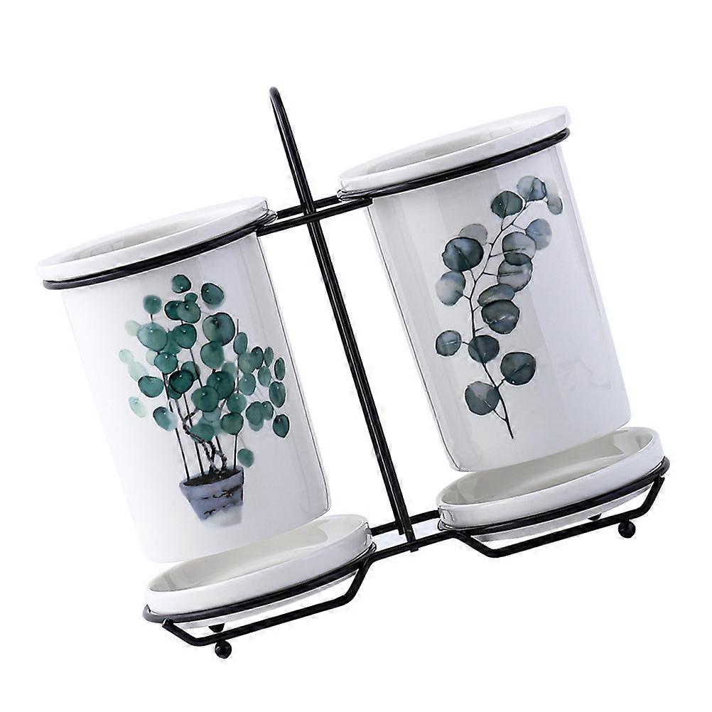 Ceramic Chopsticks Storage Holder for Kitchen Use 1Set White Cutlery Rack