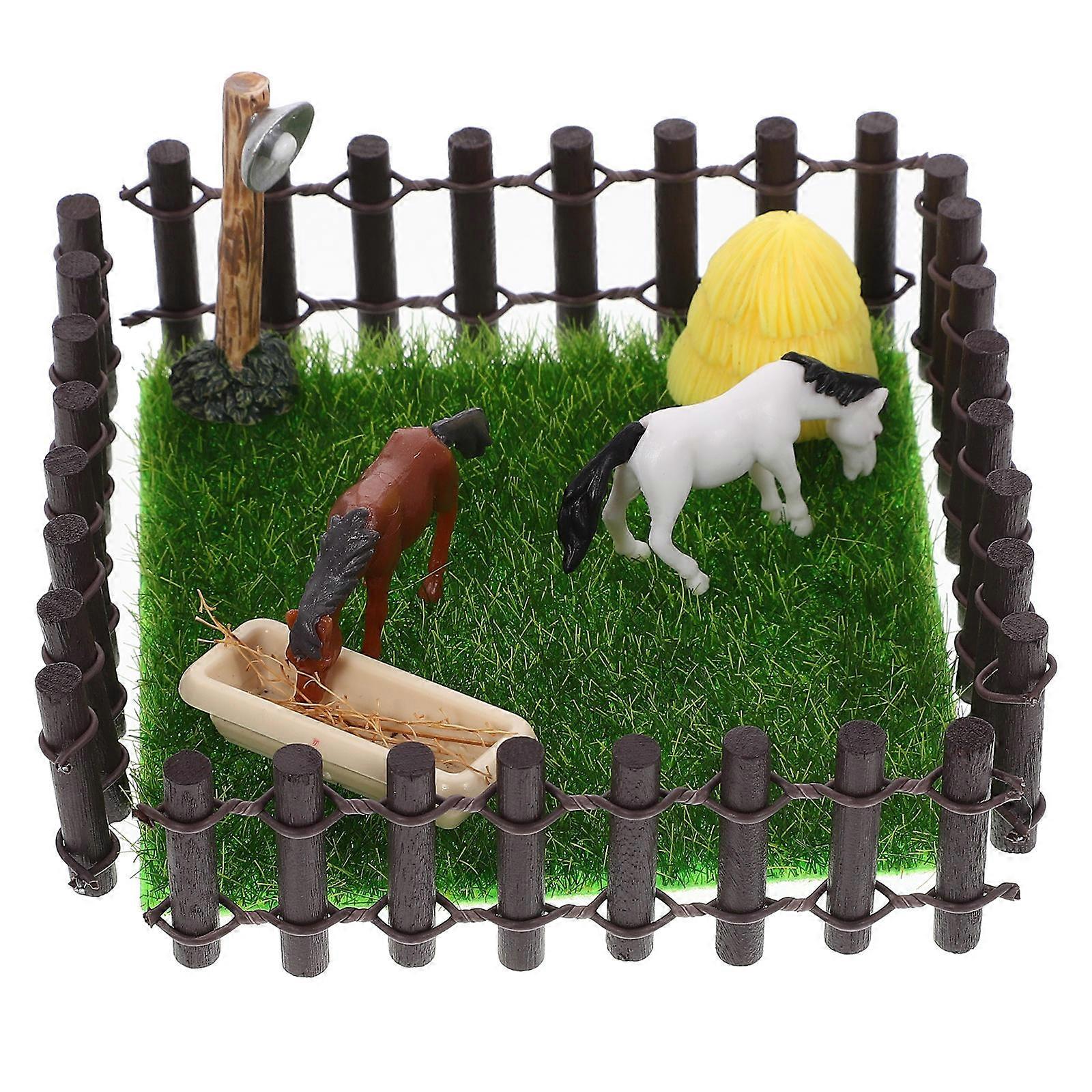 Miniature Barn Stable Toy for Decoration 1Set Coffee Plastic