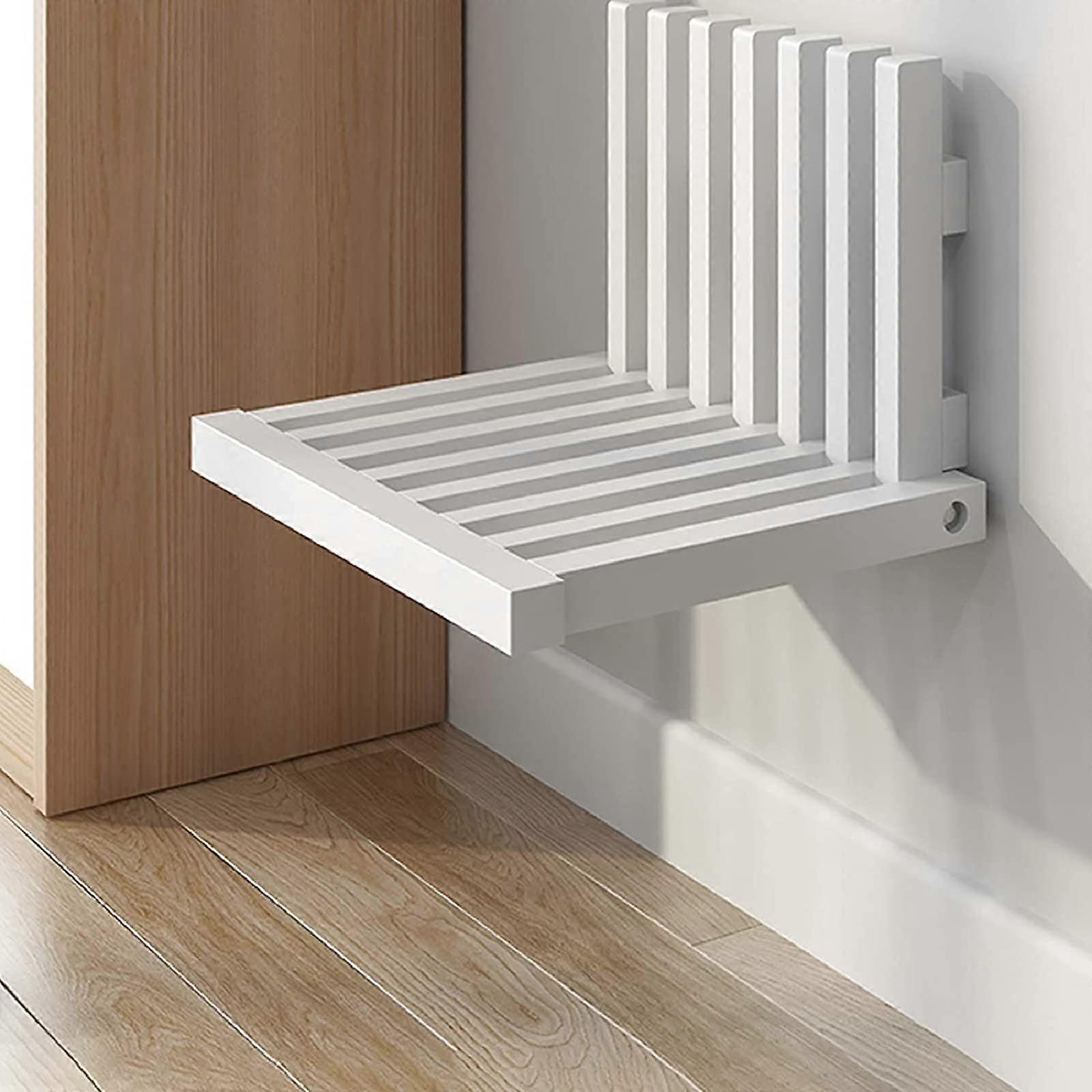 Solid Wood Wall Mounted Folding Shower Seat, SpaceSaving Foldable Bathroom Bench Chair
