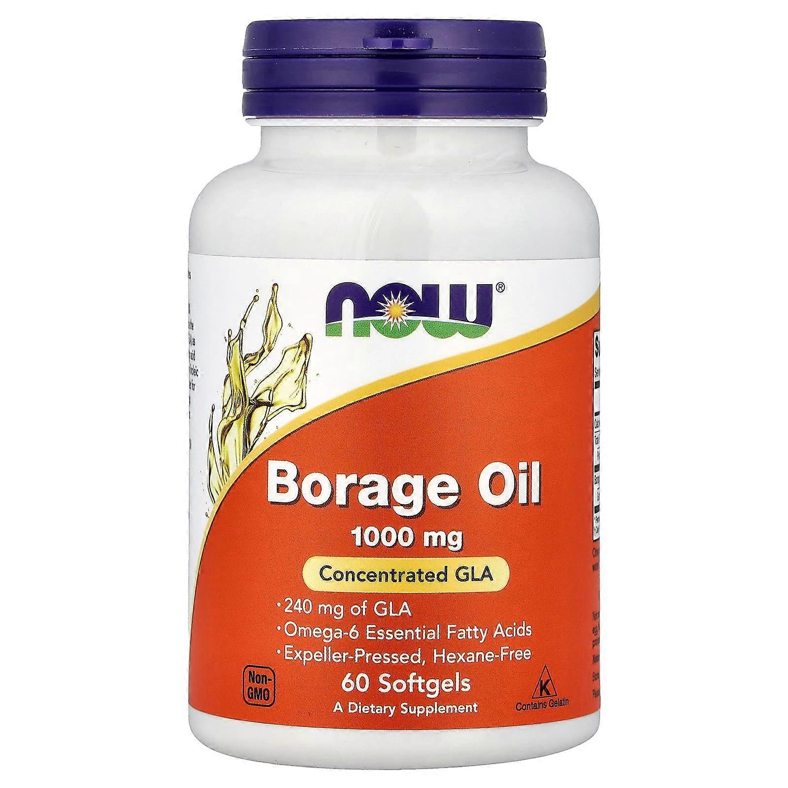 NOW Foods, Borage Oil, Concentration GLA, 1,000 mg, 60 Softgels