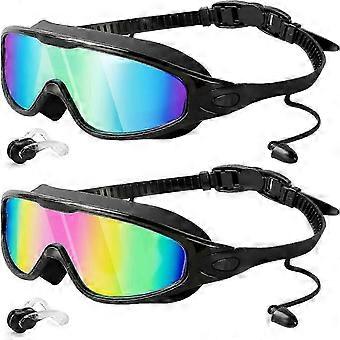 Swim Goggles 2 Pack, Wide View Anti Fog&UV Swimming Goggles for Audlt, No Leaking Pool Accessories for Men Women Kid