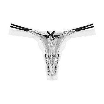 CINOON Sexy Invisible Thong for Women Lace Sheer Lingerie Panties Bow Color-block Thin Strap Thong