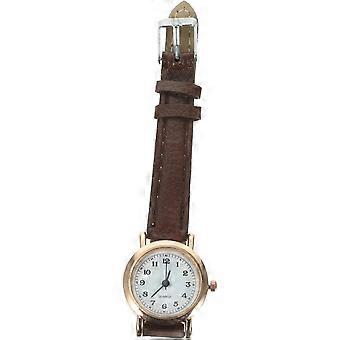 Women Watch Small Dial Digital Face Leather Strap Brown Simple Style for Ladies Students Everyday Wear