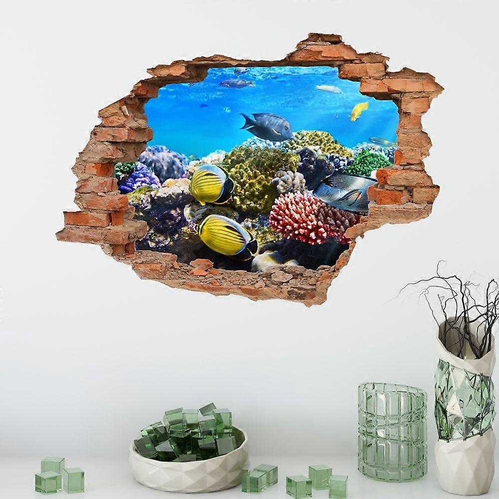 Dww-3D Wall Sticker - Wall Hole Pattern (Fish)