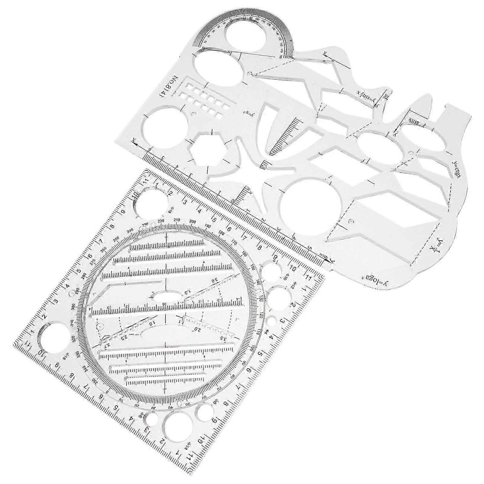 Plastic Geometric Drawing Template Ruler for Math Use 2Pcs Set