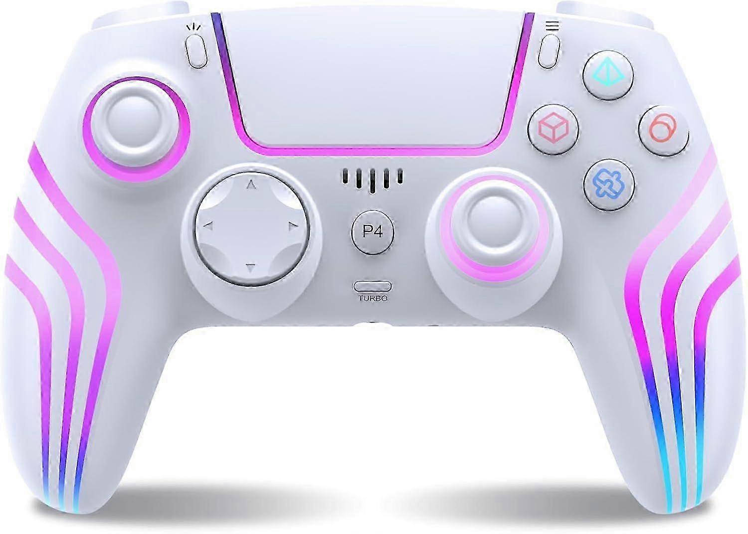 PS4 Compatible Wireless Controller with LED Lighting, Dual Vibration, White