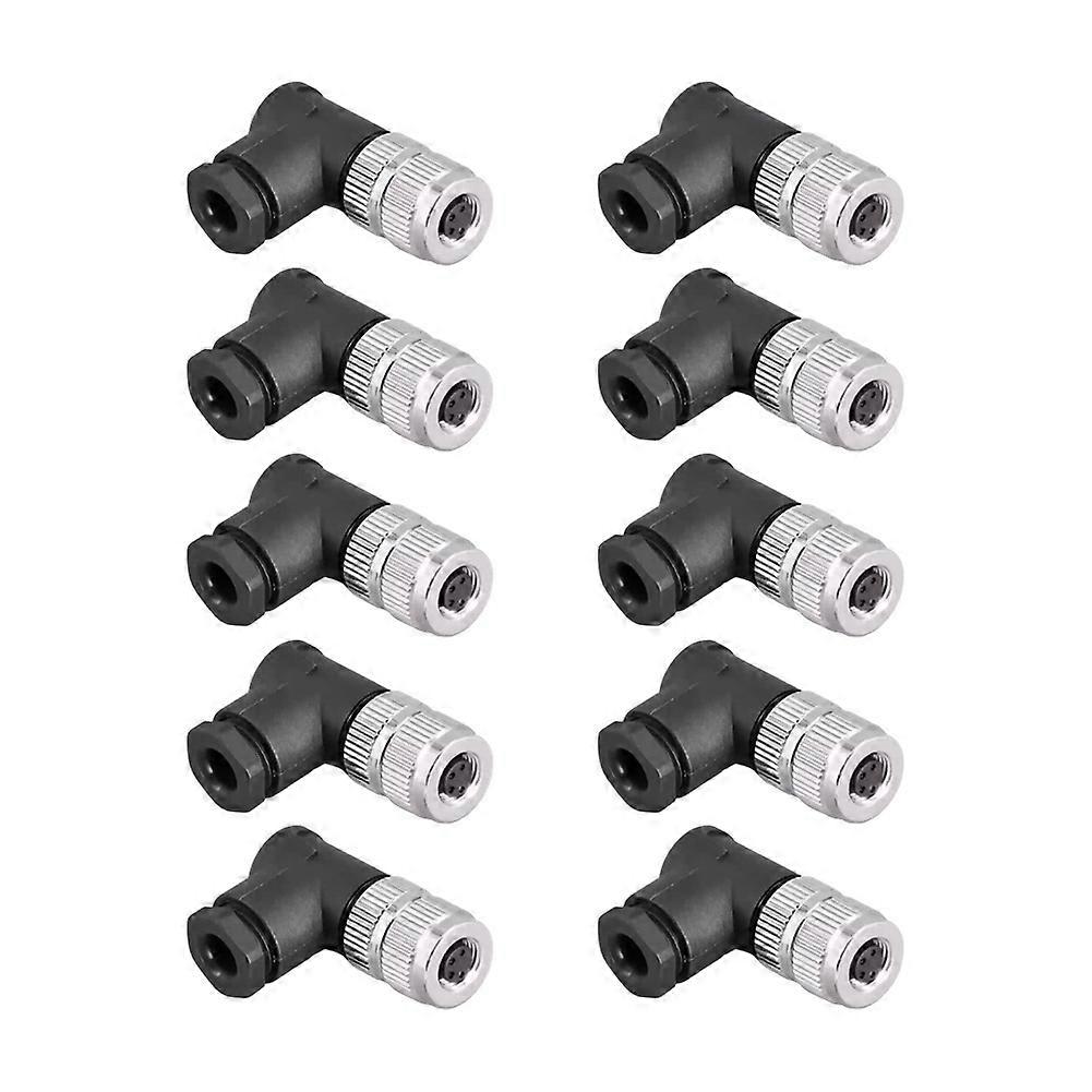 10pcs M8 Sensor Connectors Waterproof Angle Screw Threaded Coupling 4pin for Electronics Female Plug