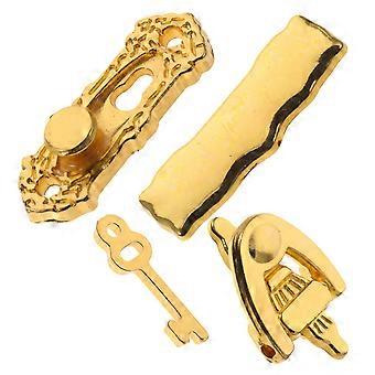 Miniature Door Lock and Key Set for Decoration 2Sets Golden Alloy Accessories
