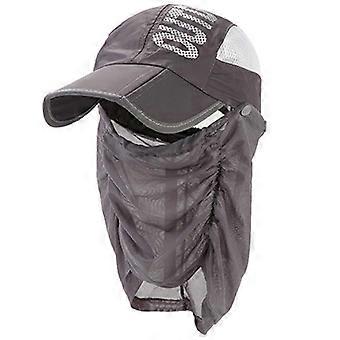 Women's Sun Visor Detachable Flap Hats Foldable Baseball Cap Wide Brimmed UV for Protection Breathable Face Mask Mes  Gray