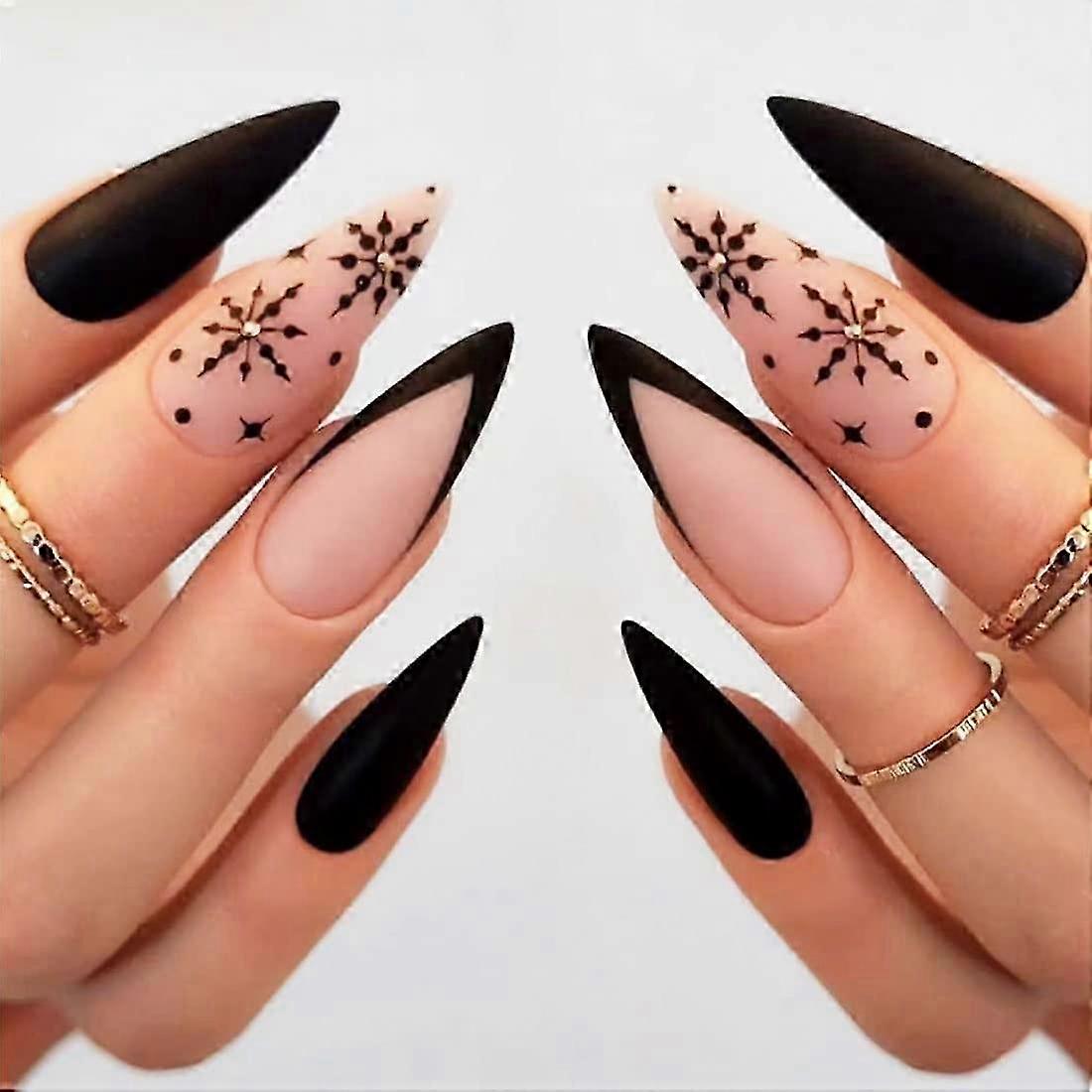 Matte French Diamond Snowflake Nails