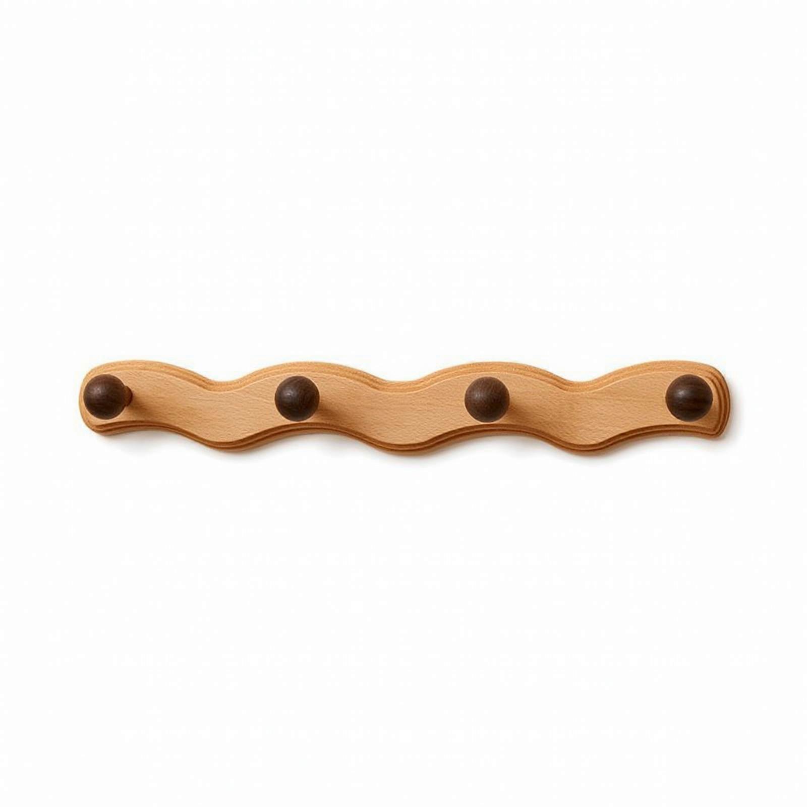 Wall Hook Rack with 4 Hooks Solid Wood Wall-Attached Coat Rack with Hooks No