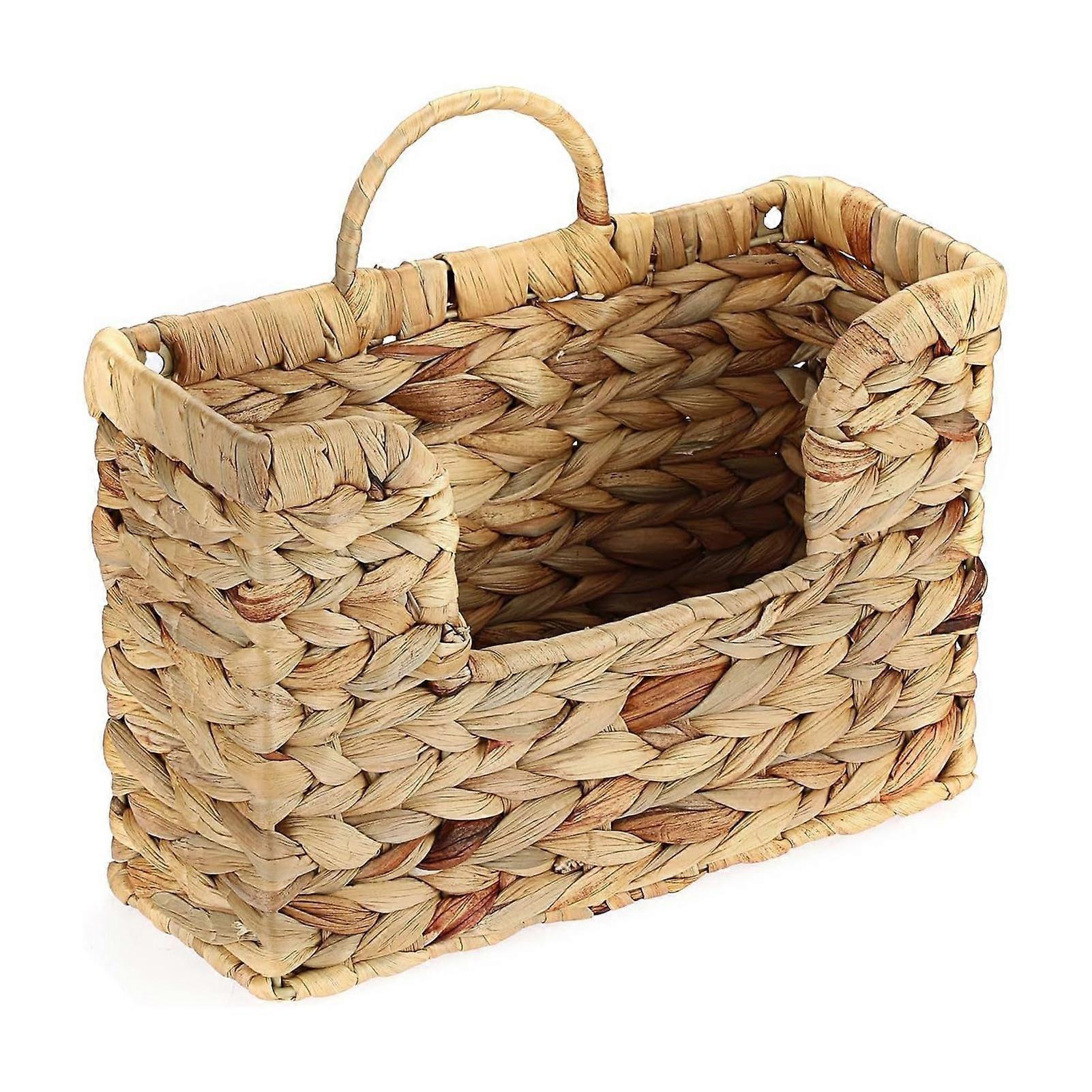 Rustic Wicker Storage Bin with Single Handle for Entryway and Bathroom core