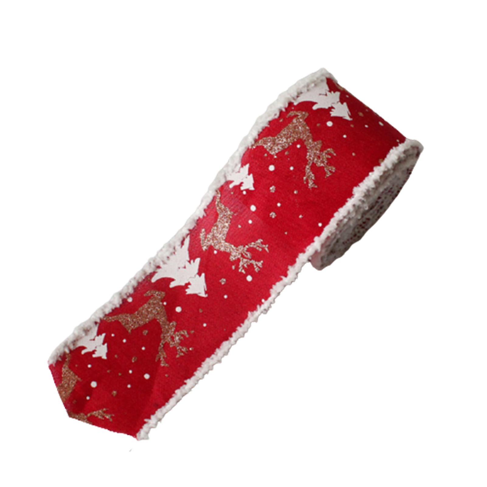 Christmas Wired Edge Ribbons 5m Xmas Elk & Christmas Tree Patterns