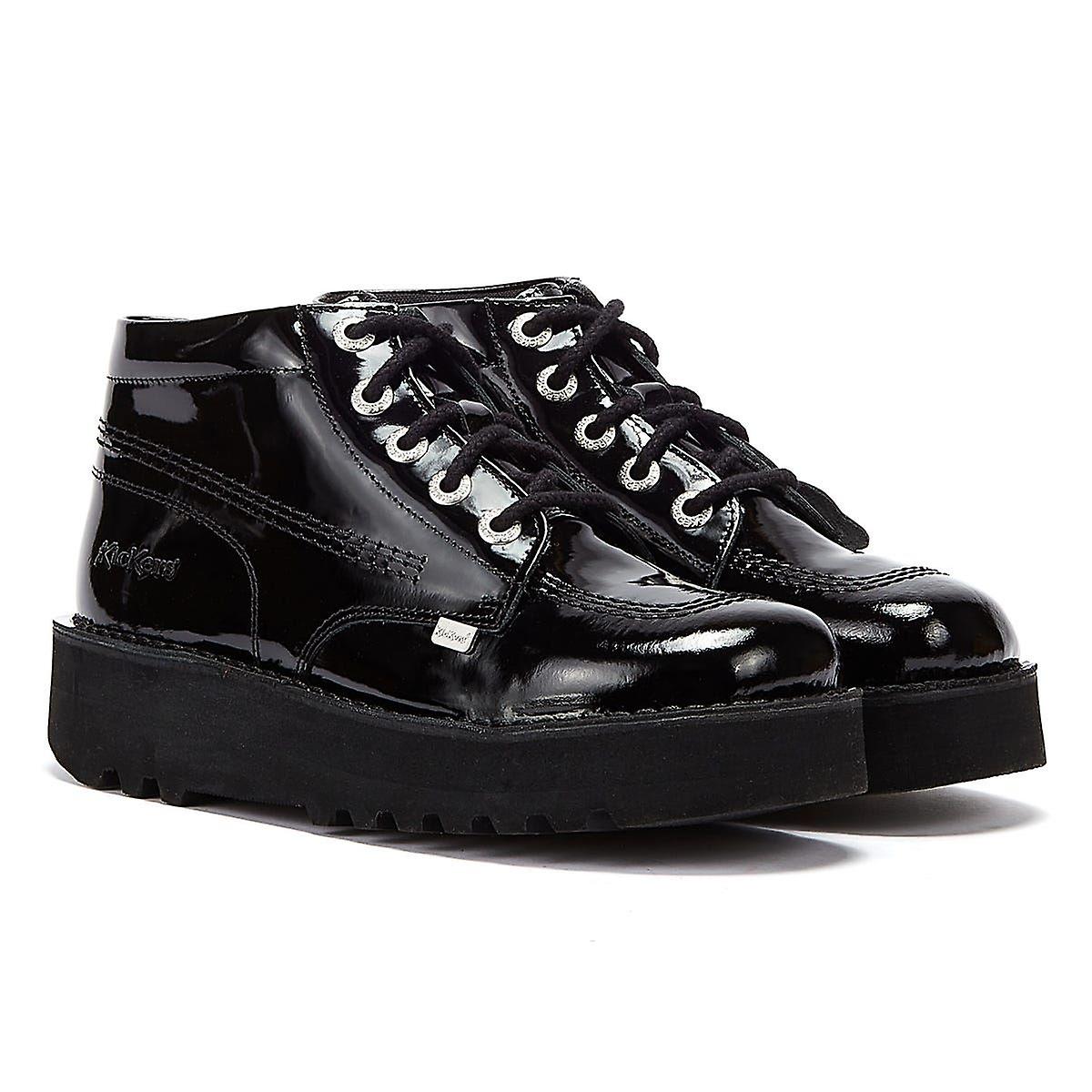 Kickers Kick Hi Stack Patent Leather Womens Black Boots