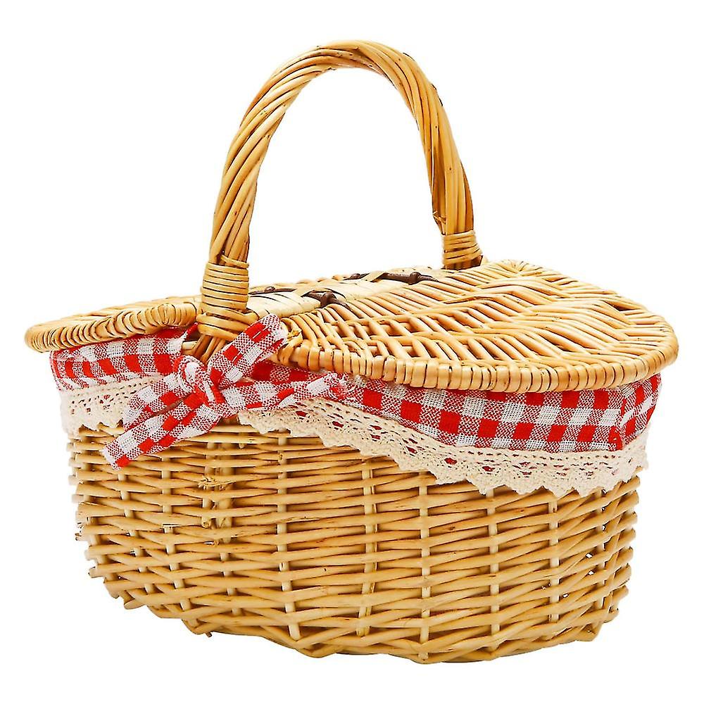 Country Style Wicker Picnic Basket Hamper With Lid And Handle & Liners For Picnics, Parties, Weddin