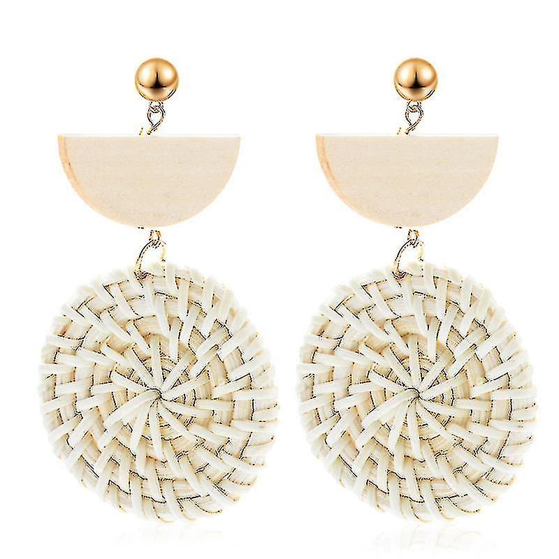 1 Pair Rattan Earrings Lightweight Geometric Statement Woven Bohemian Earrings Handmade
