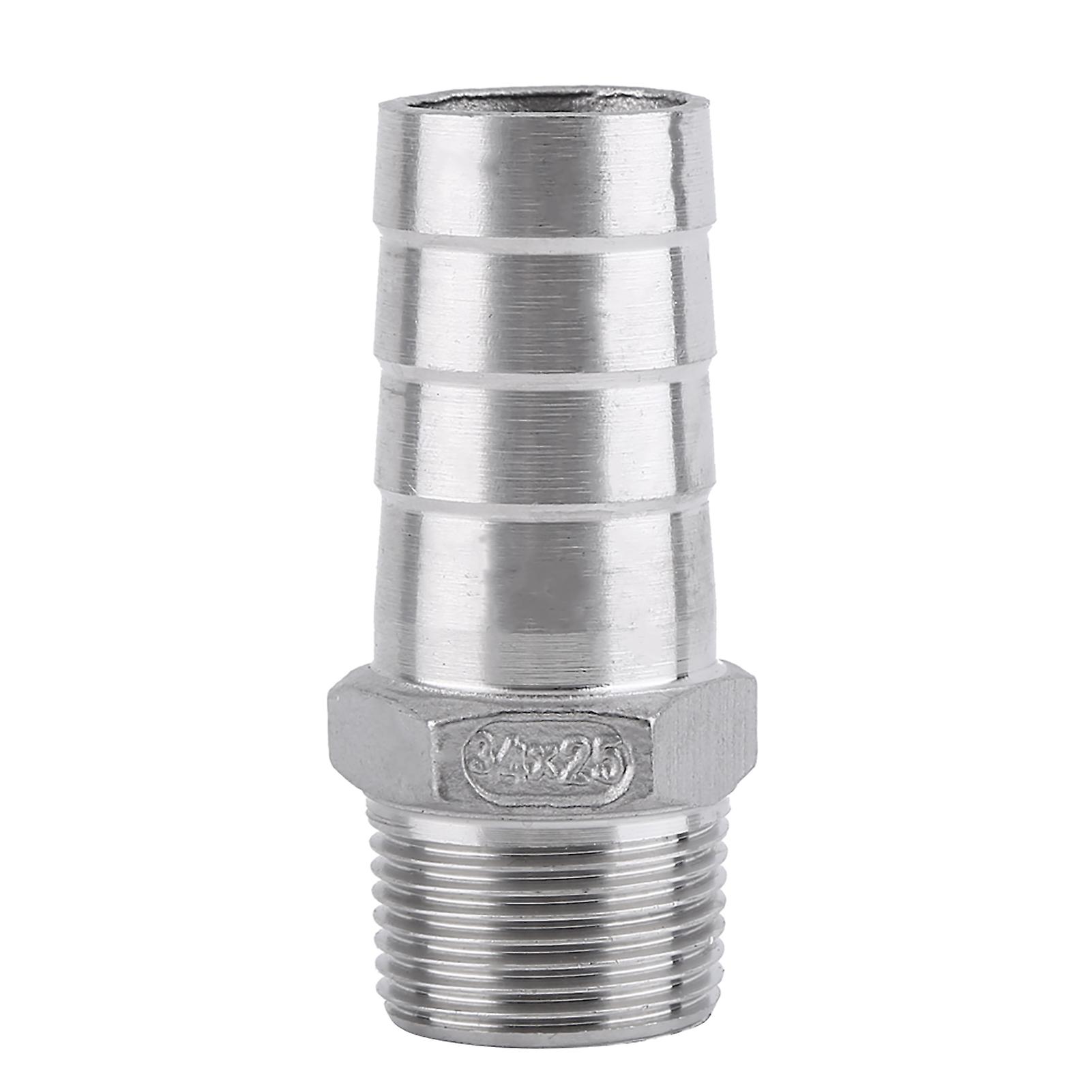Adaptateur de raccord de tuyau à filetage mâle en acier inoxydable, connecteur de queue de tuyau cannelé (3/4" x 25 mm)