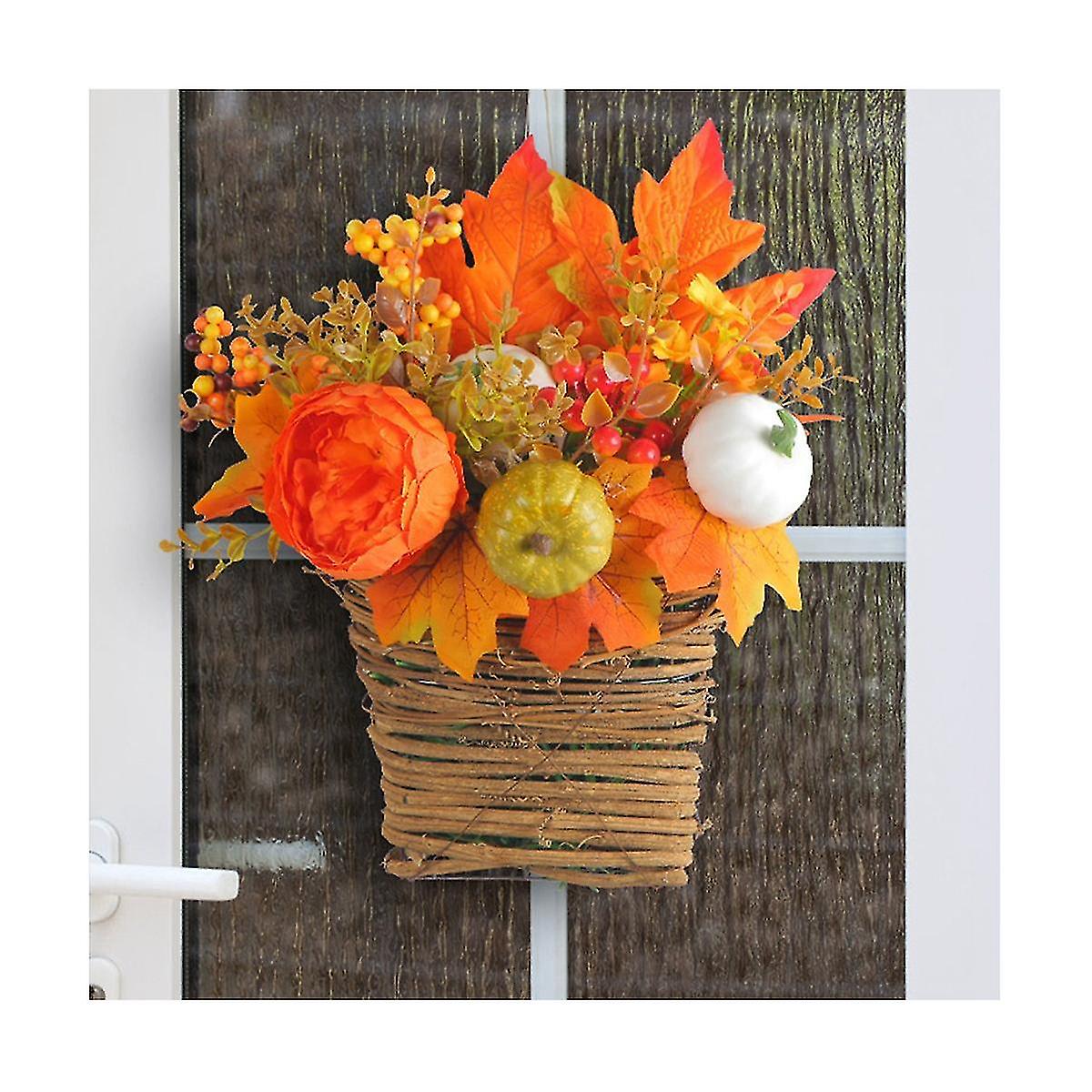 R Wreath - Door H Basket Wreath For Door, Artificial Harvest Basket Wreath, For Fron