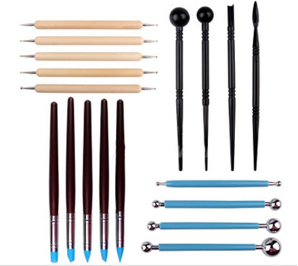 18pcs Pottery Tool Kit, Ceramic Polymer Clay Sculpting Carving Tools, 5pc Wooden Dotting Tools + 5pc Rubber Modelling Tools + 4pc Ball Stylus Tool + 4