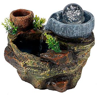 LED Rockery Resin Water Fountain DIY Plants Micro Landscape Potted Succulents Home Decoration EU 220‑240V