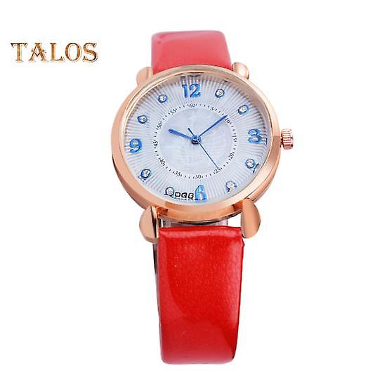 Ladies Quartz Watch Round Dial Adjustable Faux Leather Strap Rhinestone Decor No Delay Time-checking High Accuracy Daily Wristwatch Student Timepiece